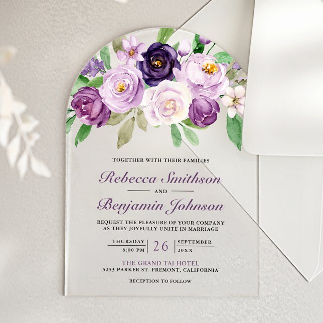 Invitations En Acrylique Rustic Purple Floral Wedding (Créateur téléchargé)