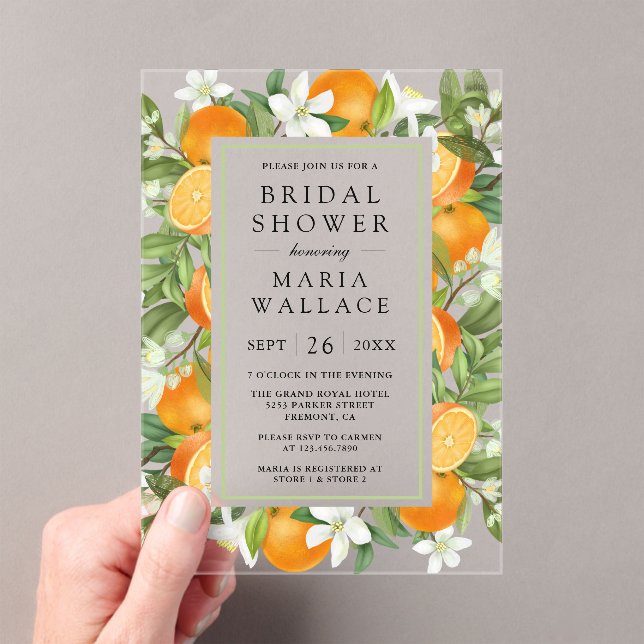 Invitations En Acrylique Rustic Tangerine Citrus Orange Bridal Shower (In situ (ordinateur de poche))
