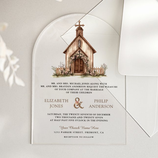 Invitations En Acrylique Rustic Wood Western Chapel Wedding (Créateur téléchargé)