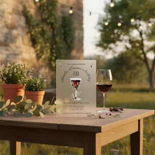 Invitations En Acrylique Rustique 60e anniversaire Vin rouge Anniversaire