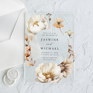 Invitations En Acrylique Rustique Automne Floral Cercle Mariage de cadre