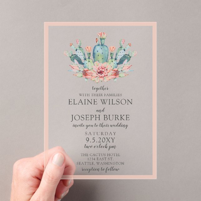 Invitations En Acrylique Rustique Blush Cactus Botanique Nature Mariage du  (In situ (ordinateur de poche))