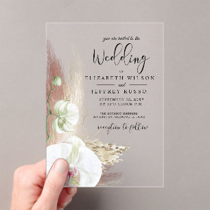 Invitations En Acrylique Rustique Boho Pampas Grass White Orchid Mariage