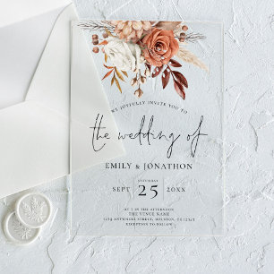 Invitations En Acrylique Rustique Boho Terracotta Florals Mariage