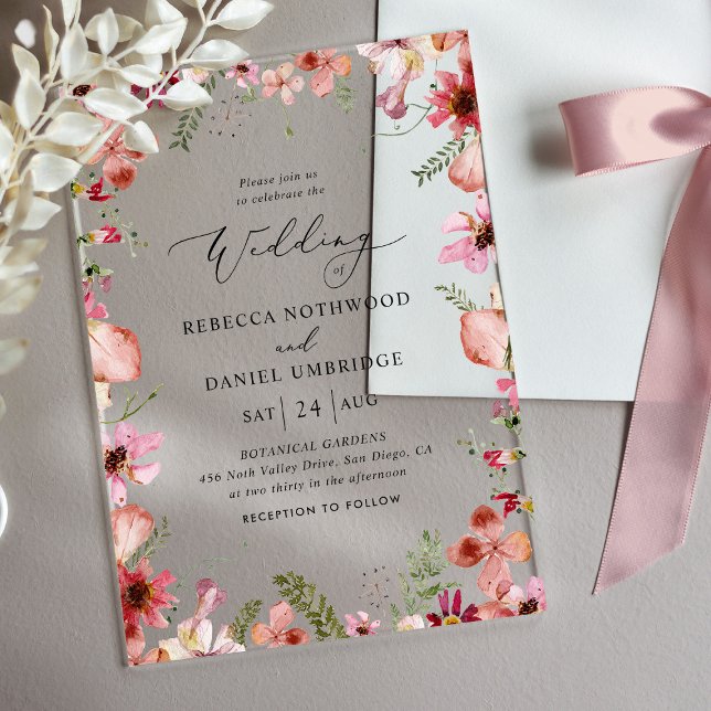 Invitations En Acrylique Rustique Chic Dusty Floral Mariage (Créateur téléchargé)