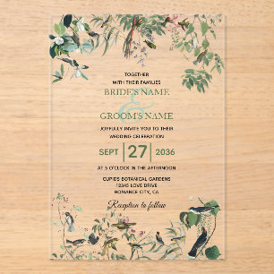 Invitations En Acrylique Rustique Eucalyptus Feuille Vintage Mariage de ver