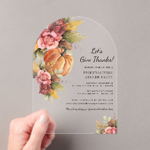 Invitations En Acrylique Rustique Floral Citrouille Friendsgiving Thanksgiv