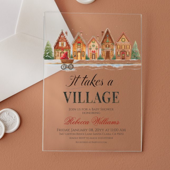 Invitations En Acrylique Rustique Stroller Village Maisons Baby shower d'hi (Créateur téléchargé)