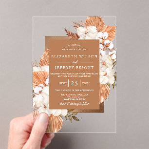 Invitations En Acrylique Rustique Terracotta Boho Pampas Orchidées Mariage