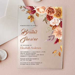 Invitations En Acrylique Rustique Terracotta Bourgogne Fête de Mariage Flor