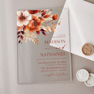 Invitations En Acrylique Rusty Bourgogne Brown Floral Jardin Mariage