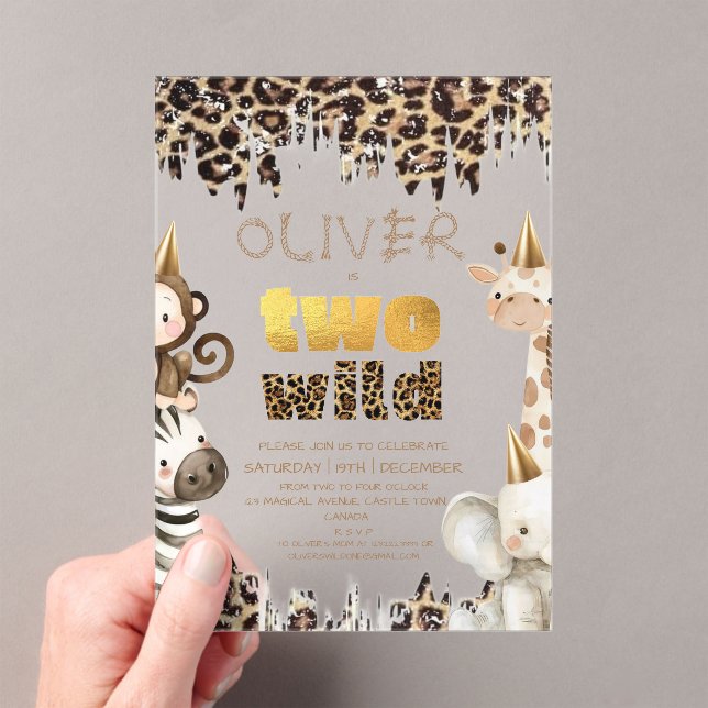 Invitations En Acrylique Safari Two Wild 2e anniversaire (In situ (ordinateur de poche))