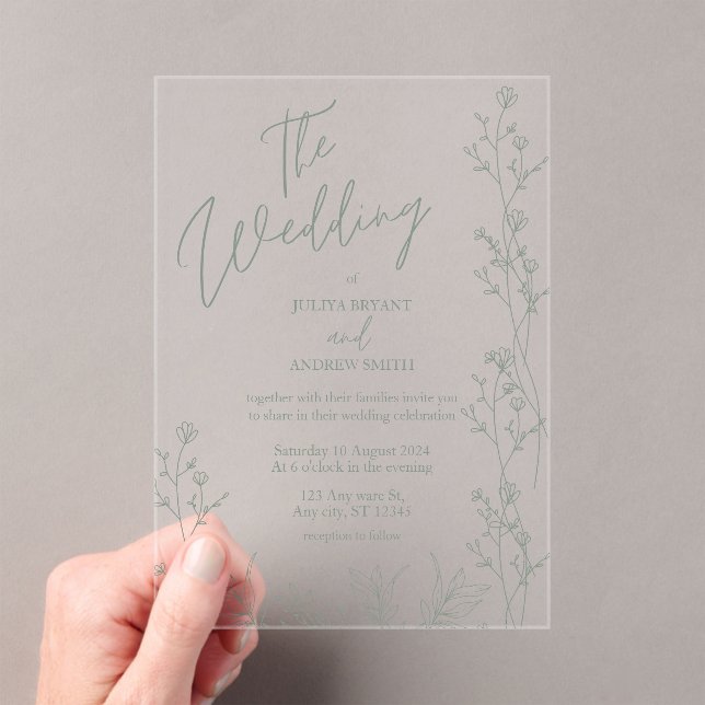 Invitations En Acrylique Saga green script mariage tendance (In situ (ordinateur de poche))