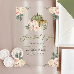 Invitations En Acrylique Sage Citrouille Pêcher mariage floral Enregistrer 