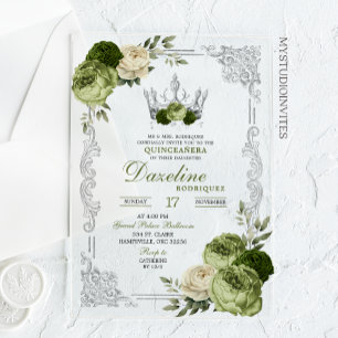 Invitations En Acrylique Sage Élégant Couronne de Quinceanera en Ivoire