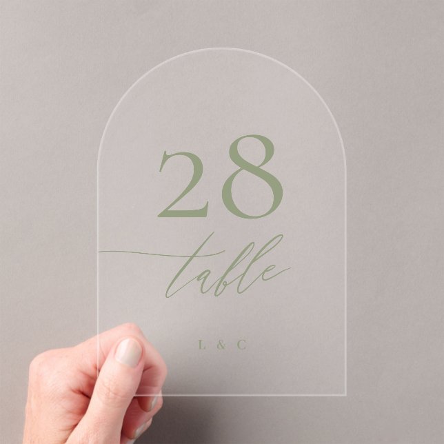 Invitations En Acrylique Sage Green Calligraphie Arche acrylique Numéro de  (In situ (ordinateur de poche))