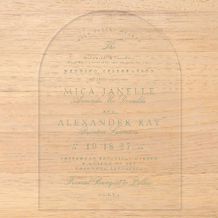 Invitations En Acrylique Sage Green Élégante Calligraphie Mariage officiel