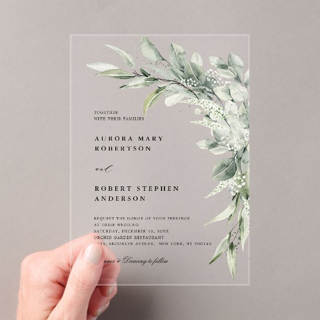 Invitations En Acrylique Sage Green Eucalyptus Minimaliste Mariage botaniqu (In situ (ordinateur de poche))