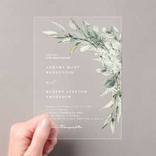 Invitations En Acrylique Sage Green Eucalyptus Minimaliste Mariage botaniqu
