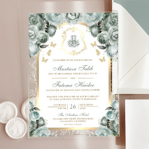 Invitations En Acrylique Sage Green Floral or Arch Mariage musulman