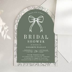 Invitations En Acrylique Sage Green Line Art Coquette Bow Mariage