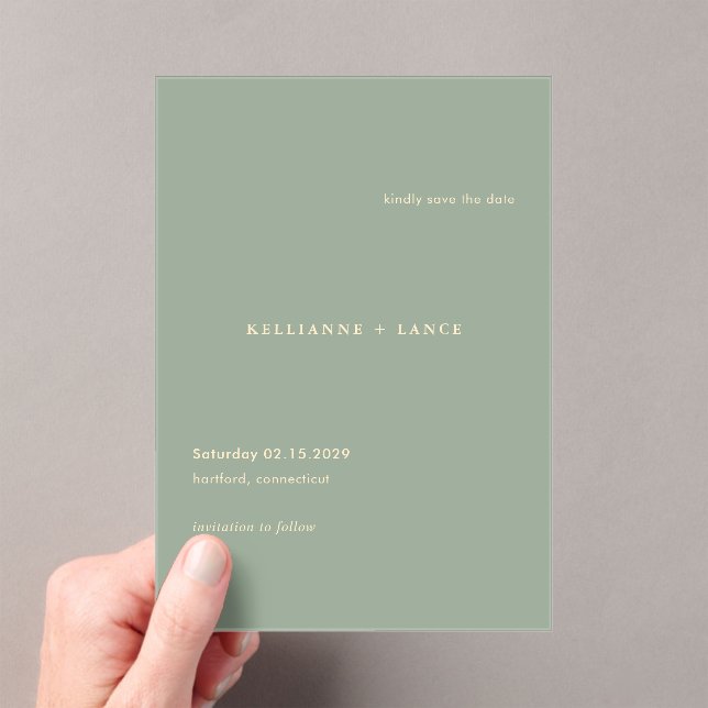 Invitations En Acrylique Sage Green Simple Modern Wedding Save the Date (In situ (ordinateur de poche))