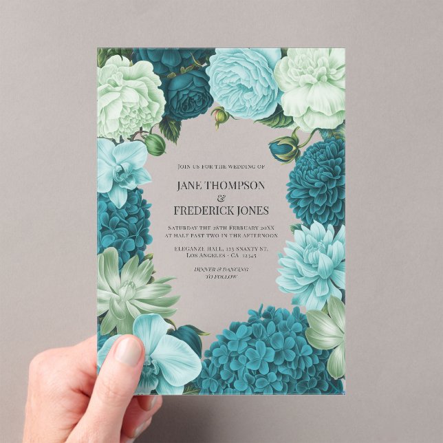Invitations En Acrylique Sage Mint, Ocean Teal & Ice Bluebell Wedding (In situ (ordinateur de poche))