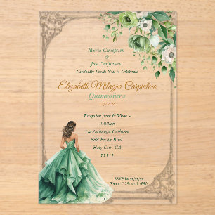 Invitations En Acrylique Sage vert de forêt enchantée Quinceañera