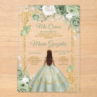 Sage Vert Floral Papillon Gold Frame Mis Quince