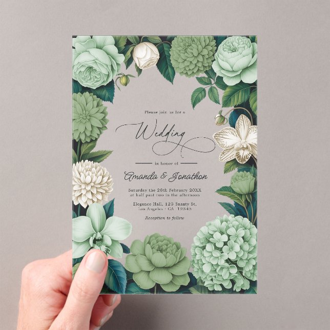 Invitations En Acrylique Sage Whisper, Linen Ivory & Olive Mist Wedding (In situ (ordinateur de poche))