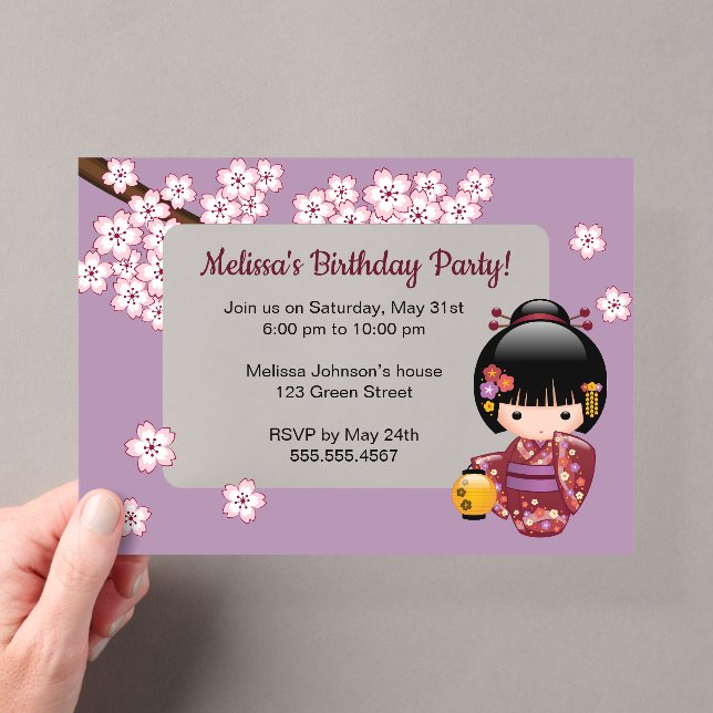 Invitations En Acrylique Sakura Kokeshi fenêtre transparente Anniversaire v (In situ (ordinateur de poche))