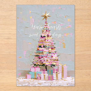 Invitations En Acrylique Sapin de Noël rose et or Impasto