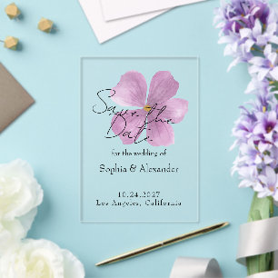 Invitations En Acrylique Sauver la Date - Carte Fleurie Violette en Acryliq