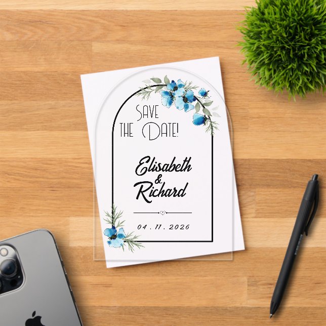 Invitations En Acrylique Save the date "Fleurs bleues" (Insitu (Carte d'invitation))