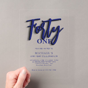 Invitations En Acrylique Script bleu élégant Quarante 40e anniversaire adul