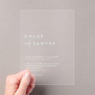 Invitations En Acrylique Script manuscrit minimaliste blanc Mariage moderne