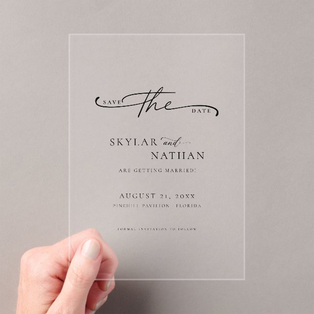 Invitations En Acrylique Script Mariage Simple Élégant Enregistrer La Date  (In situ (ordinateur de poche))
