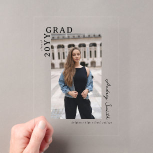Invitations En Acrylique Script Moderne Photo de Promotion Diplômé