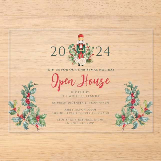 Invitations En Acrylique Script Nocrasse de Noël Open House (Recto)
