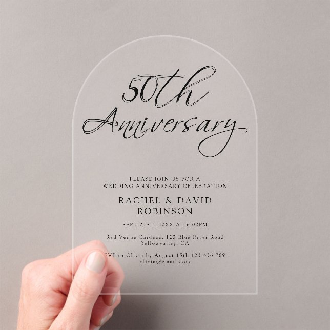 Invitations En Acrylique Script noir du 50e anniversaire du Mariage moderne (In situ (ordinateur de poche))