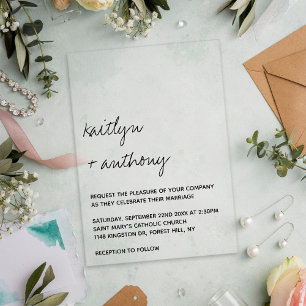 Invitations En Acrylique Script noir et blanc moderne Mariage minimaliste