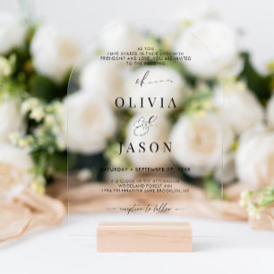 Invitations En Acrylique Script romantique moderne Arche Mariage noir blanc