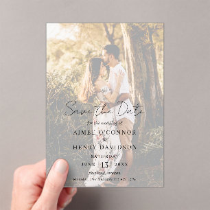 Invitations En Acrylique Script rustique Photo Mariage moderne Enregistrer