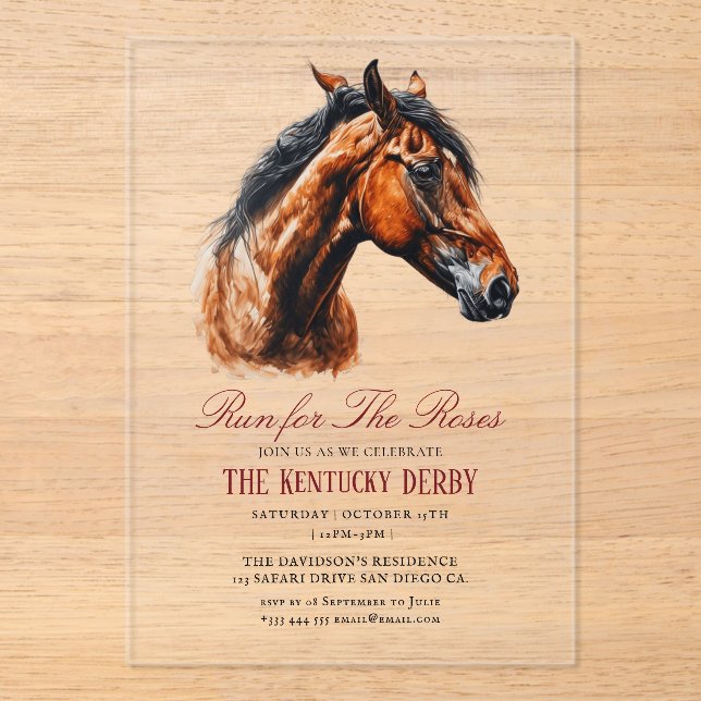 Invitations En Acrylique se présenter à l'invitation du Derby Party rose (Recto)