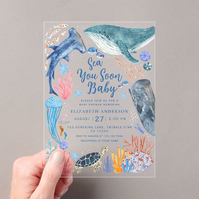 Invitations En Acrylique Sea You Soon Ocean Animals Boy Baby Shower Invitat (In situ (ordinateur de poche))
