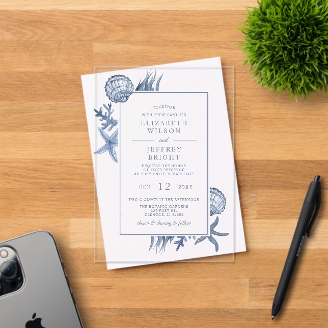 Invitations En Acrylique Seashells Ocean Beach Mariage (Insitu (Carte d'invitation))