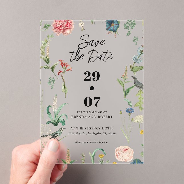 Invitations En Acrylique Secret Garden Wildflowers Wedding Save The Date (In situ (ordinateur de poche))