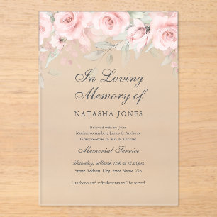 Invitations En Acrylique Service commémoratif floral congelé Papillon rose