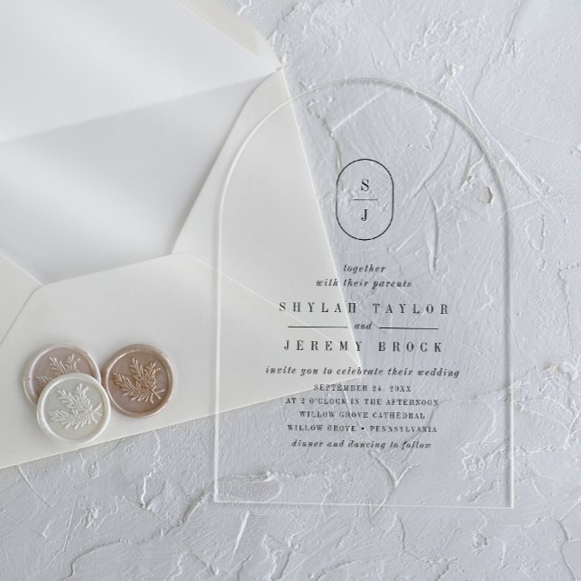 Invitations En Acrylique SHYLAH Monogramme Simple Boho Moderne Mariage uniq (SHYLAH Monogram Simple Boho Modern Unique Wedding Acrylic Invitations)