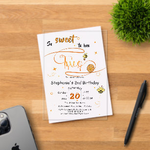 Invitations En Acrylique Si doux d'être deux jolie abeille 2ème anniversair